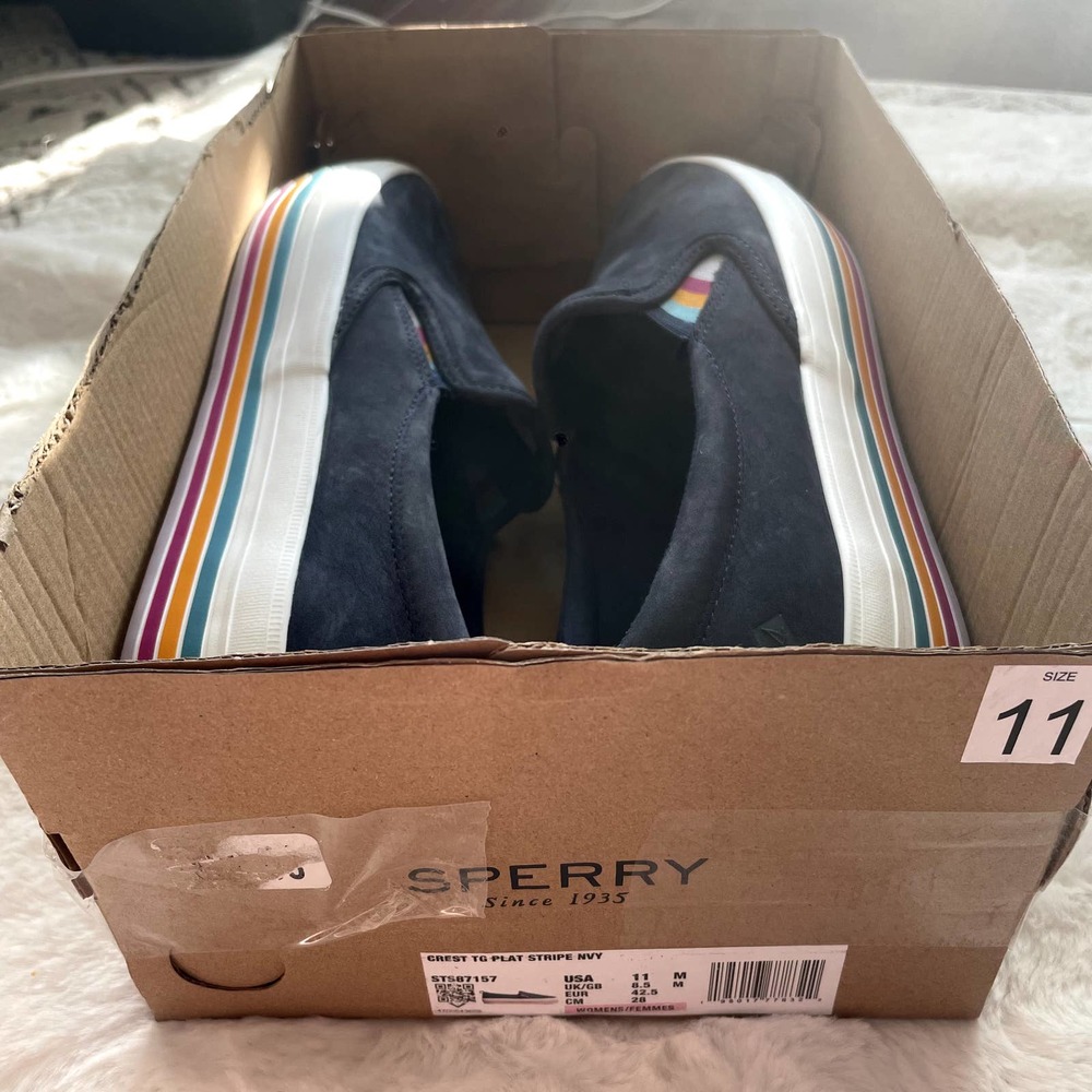 new Sperry Crest Twin Gore Platform Rainbow Stripe Slip On Sneaker size 11 - Picture 6 of 6
